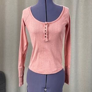 Peachy pink airtex Henley with satin detailing